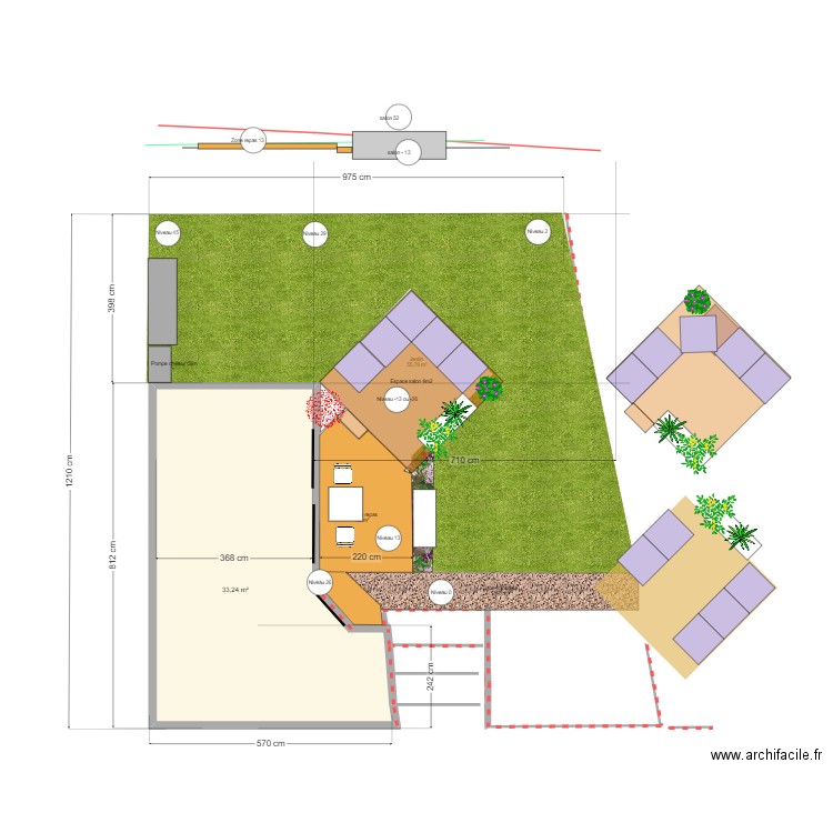 salon modulable v2. Plan de 1 pièce et 33 m2