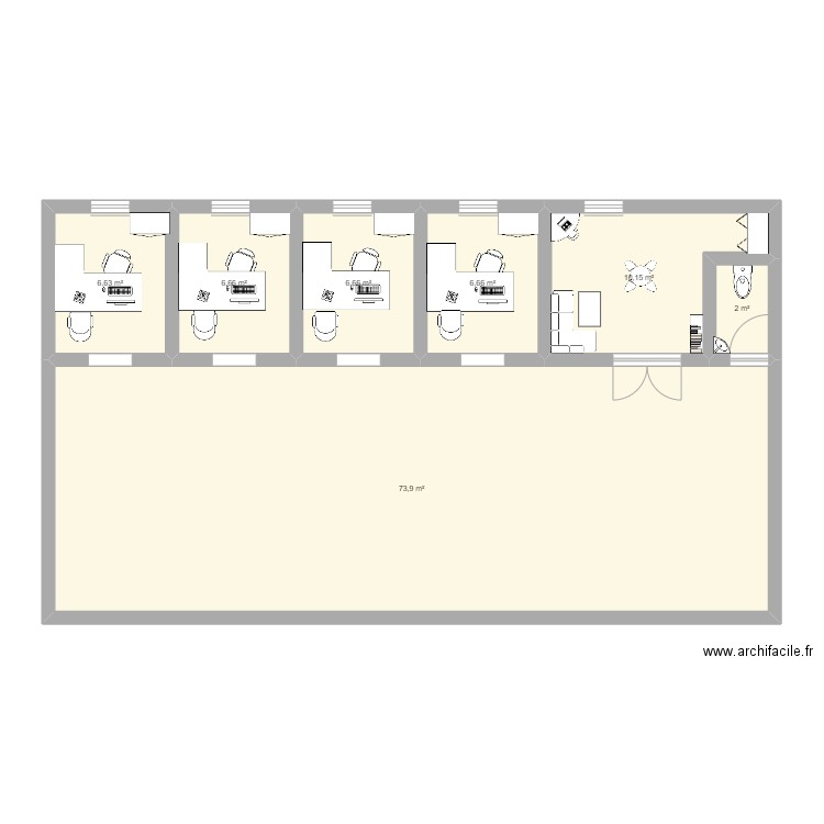 bureaux. Plan de 7 pièces et 113 m2