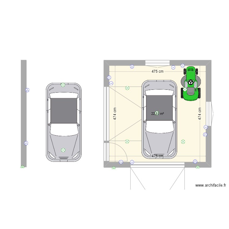 garage. Plan de 1 pièce et 23 m2