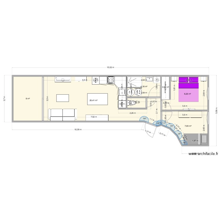 Appartement. Plan de 6 pièces et 59 m2