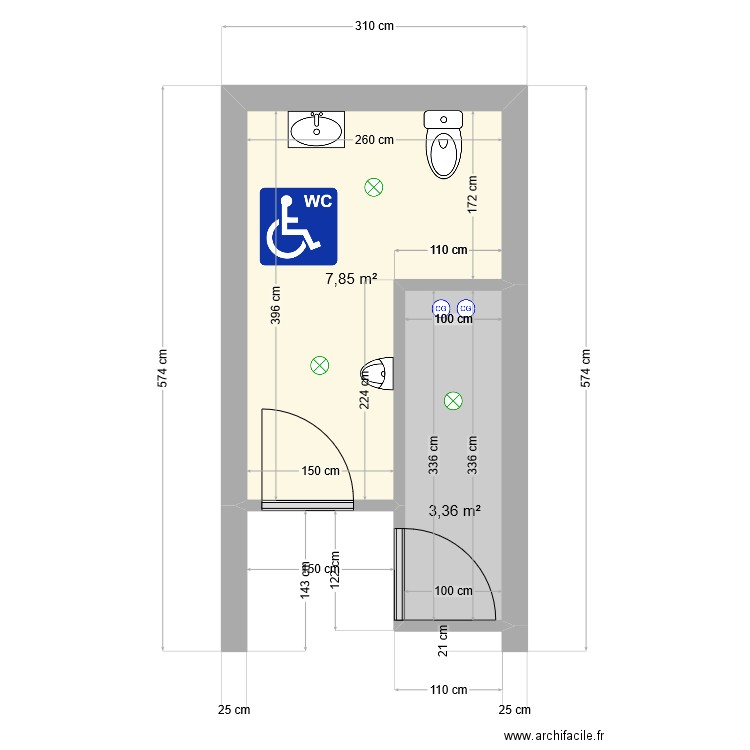 WC maison de la péche / Labocéa. Plan de 2 pièces et 11 m2