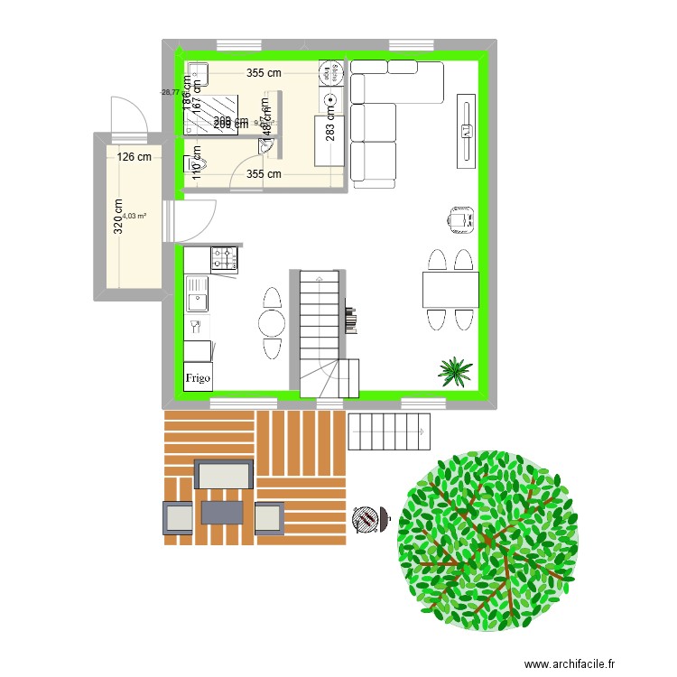 ChezSim-VLucie1. Plan de 3 pièces et 14 m2