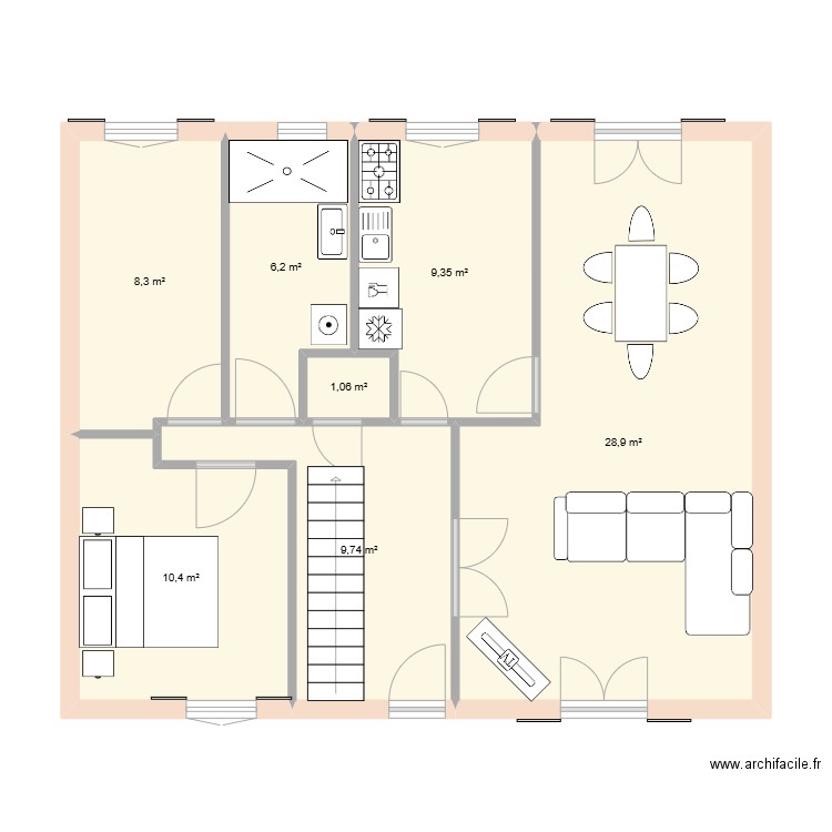 maison. Plan de 7 pièces et 74 m2