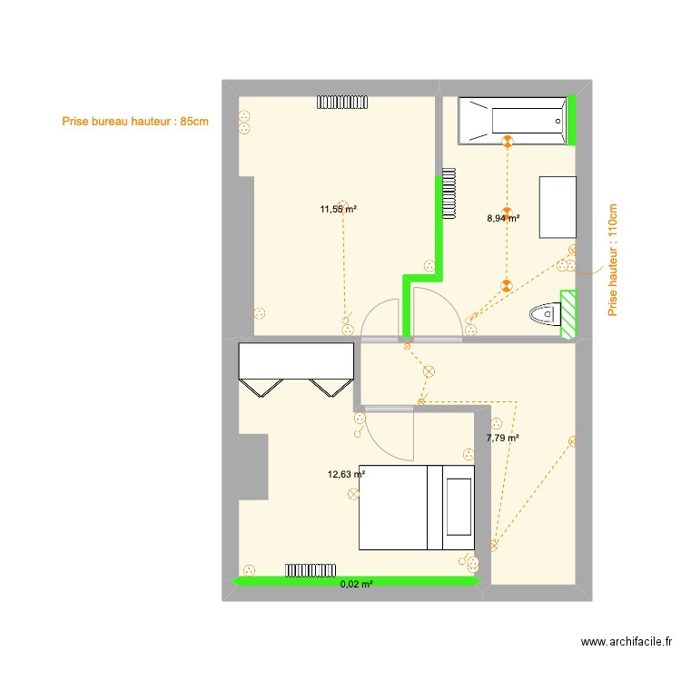 R+1 DUMORTIER. Plan de 5 pièces et 41 m2