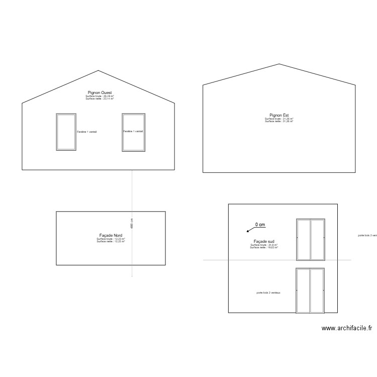 facade ouest. Plan de 0 pièce et 0 m2