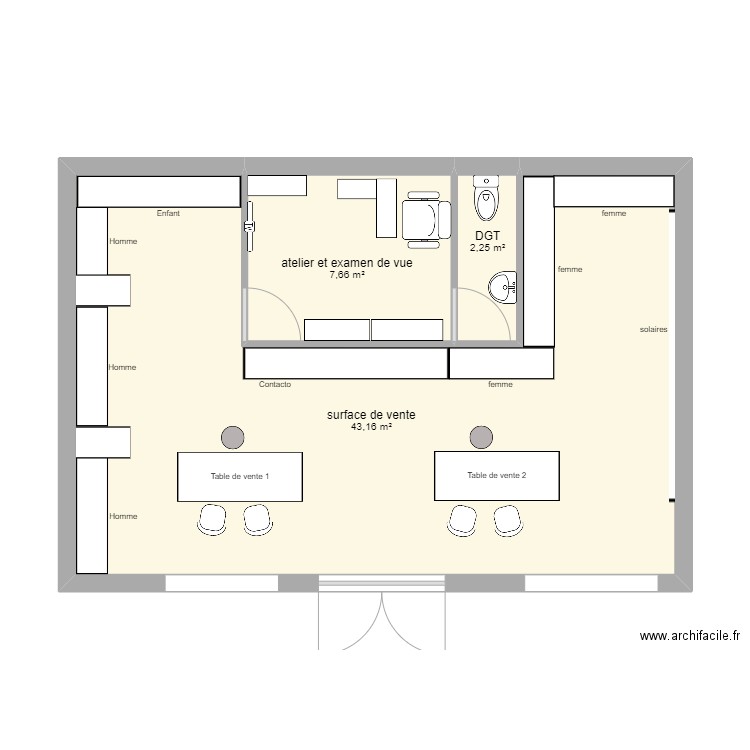 Magasin Plaintel. Plan de 3 pièces et 53 m2