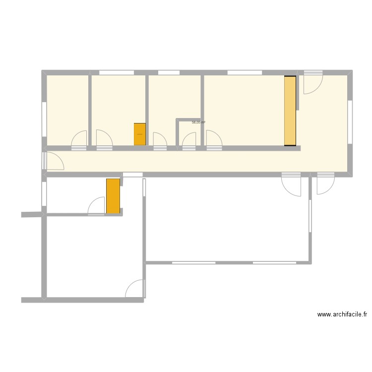 Kaz Lémang. Plan de 1 pièce et 58 m2