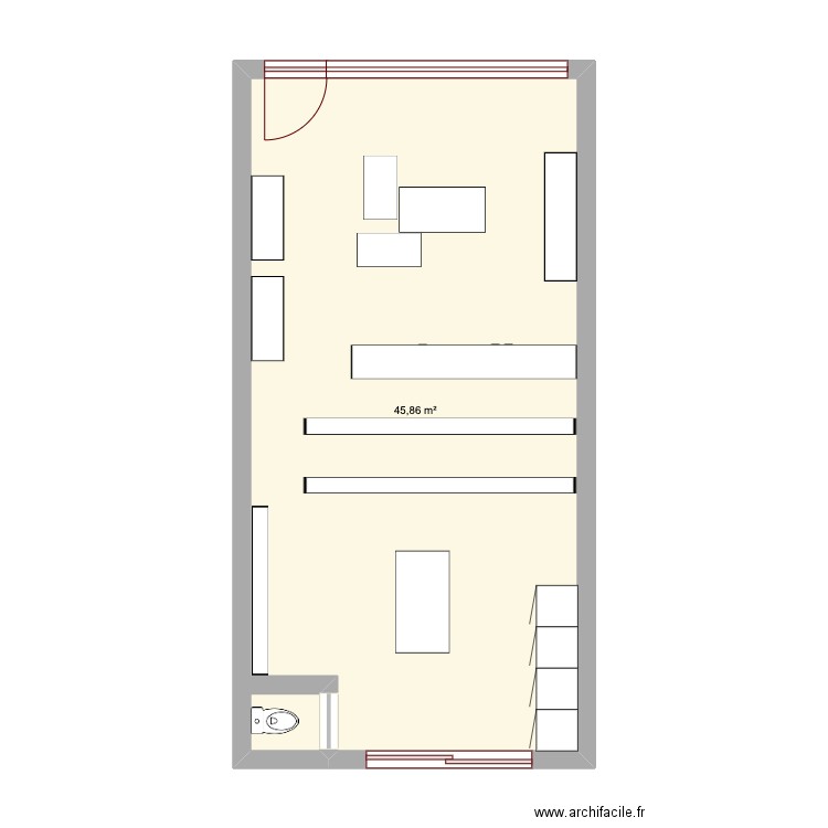 Magasin. Plan de 1 pièce et 46 m2