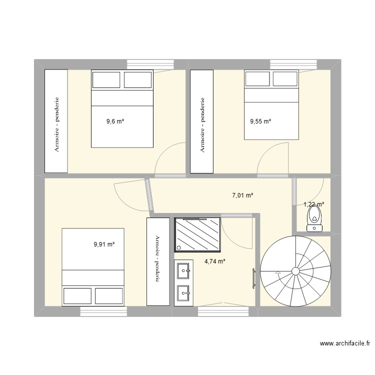 1er maison thym. Plan de 6 pièces et 42 m2