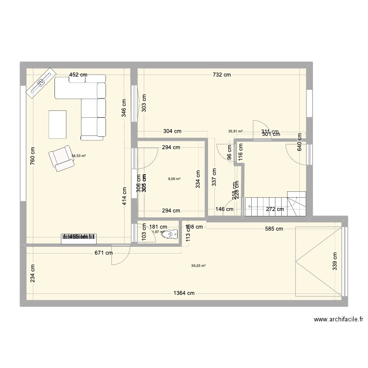 Maison sans L. Plan de 5 pièces et 121 m2