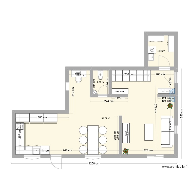 Plan rez. Plan de 3 pièces et 60 m2