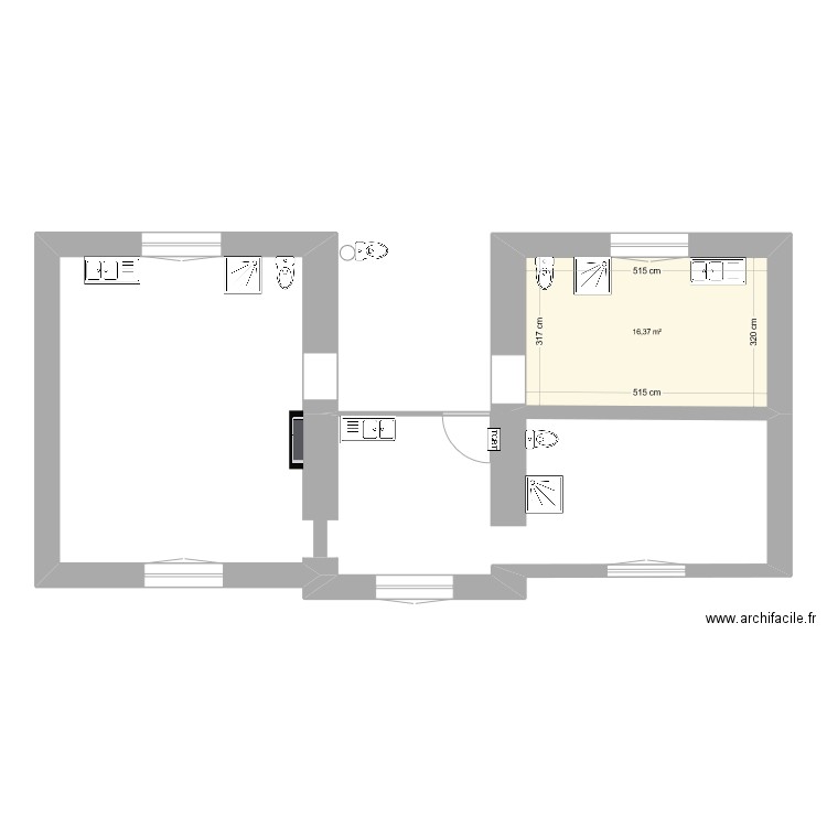 ST SEBASTIEN v1 lots existants. Plan de 1 pièce et 16 m2