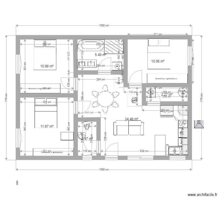 Plan 3 CLO. Plan de 7 pièces et 68 m2