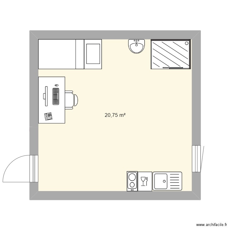 LE GAOT. Plan de 1 pièce et 21 m2