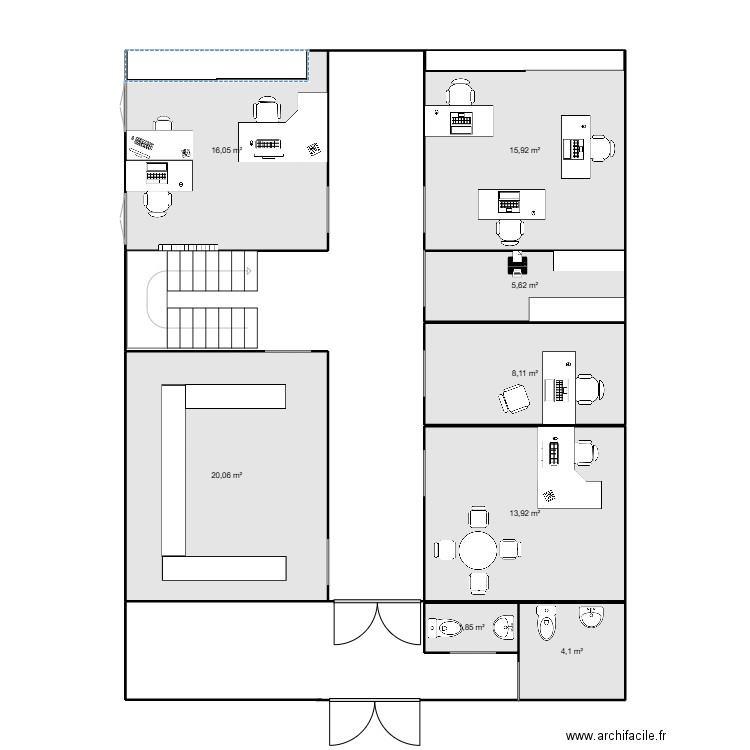 rez de chaussé. Plan de 8 pièces et 86 m2