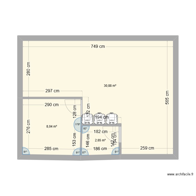 oleron actuel 3m. Plan de 3 pièces et 42 m2