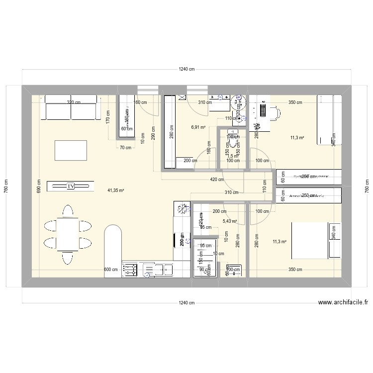 Isa_NMAccess. Plan de 6 pièces et 78 m2