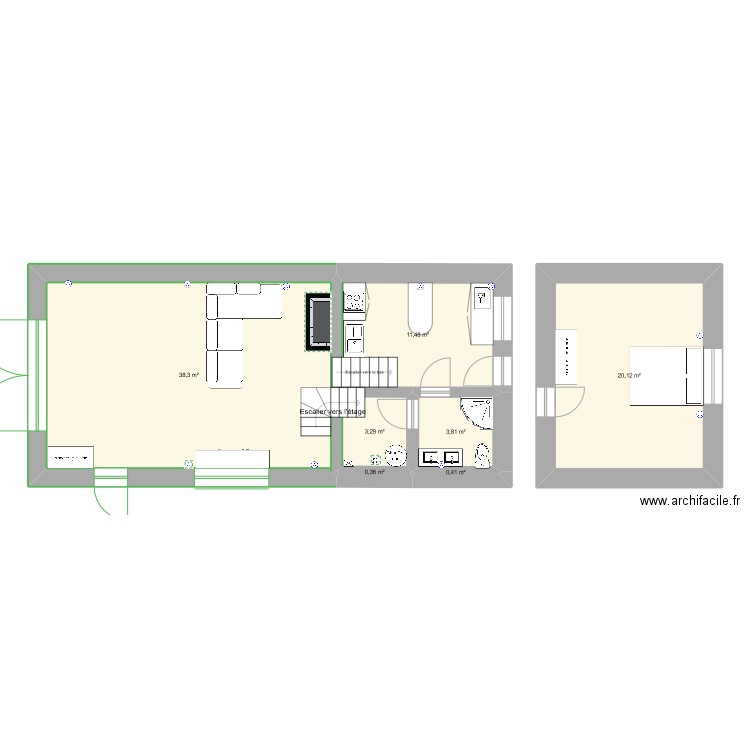 Annexe rénovation. Plan de 7 pièces et 78 m2