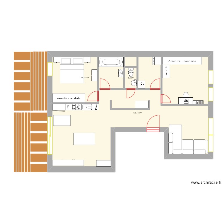 Appartement. Plan de 3 pièces et 79 m2