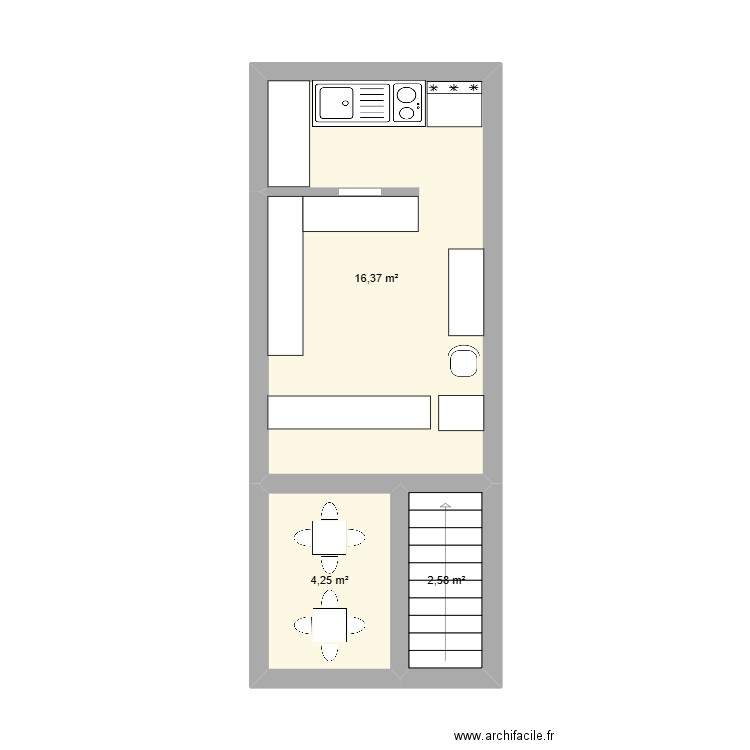 hnaout. Plan de 3 pièces et 23 m2