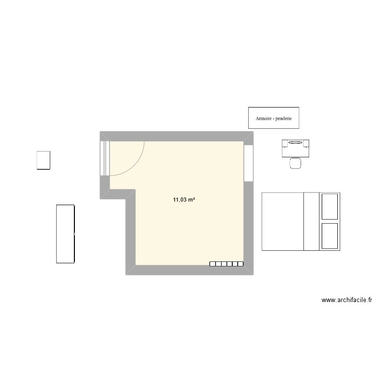 Chambre . Plan de 1 pièce et 11 m2