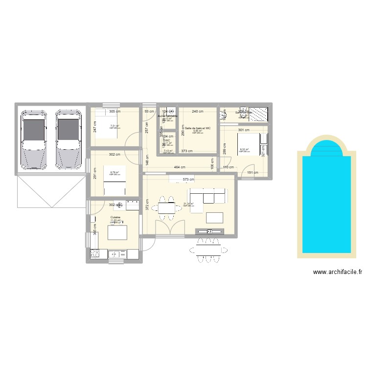 Maison dyrane. Plan de 10 pièces et 78 m2