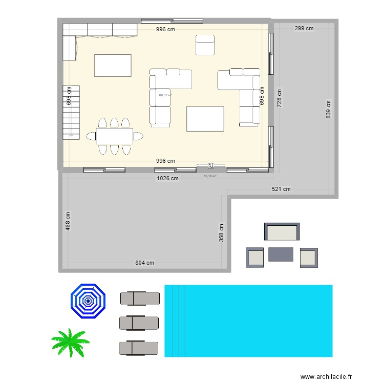 villa. Plan de 2 pièces et 135 m2