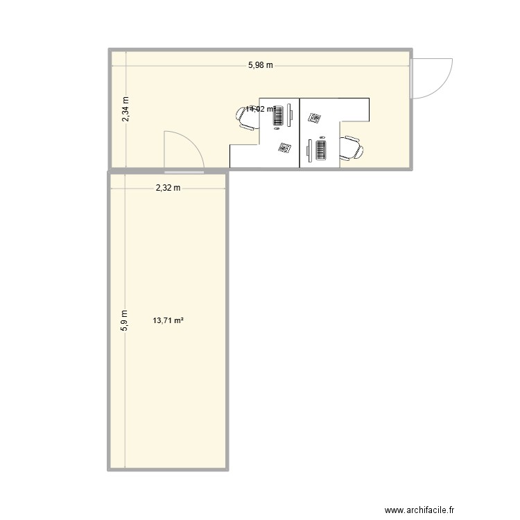 Ludicite Kaweni. Plan de 2 pièces et 28 m2