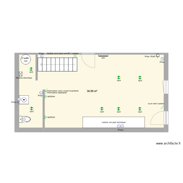 plan rdc. Plan de 1 pièce et 37 m2