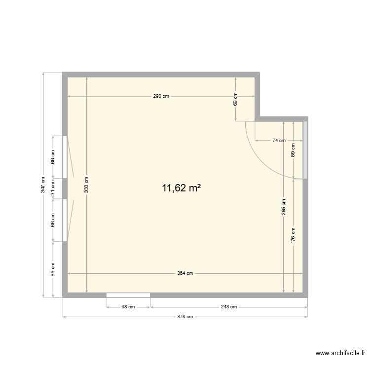 cuisine. Plan de 1 pièce et 12 m2