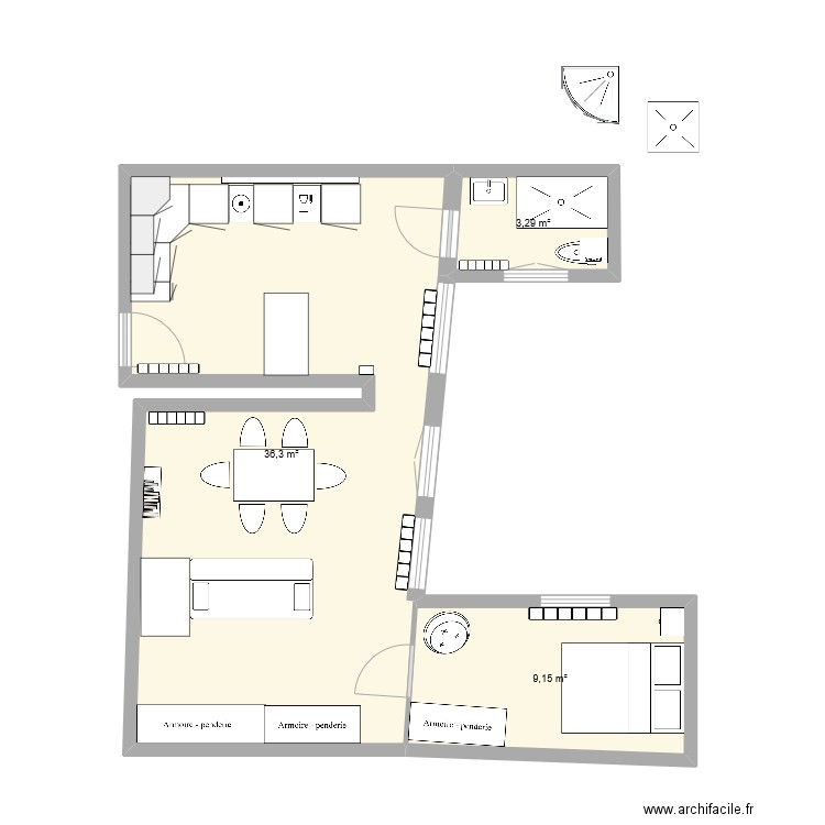 29 Bersot. Plan de 3 pièces et 49 m2