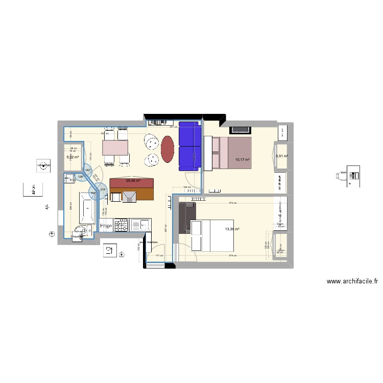 maison 2. Plan de 5 pièces et 51 m2