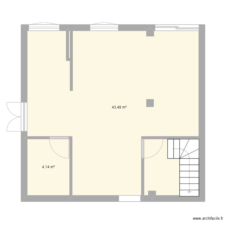 RDC. Plan de 2 pièces et 48 m2