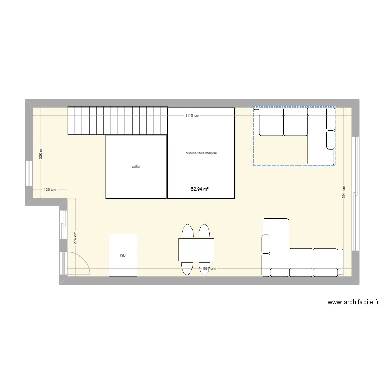 RdC Claira 5. Plan de 1 pièce et 63 m2