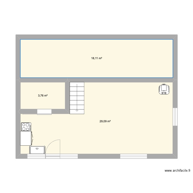 l'ouvroir. Plan de 3 pièces et 51 m2