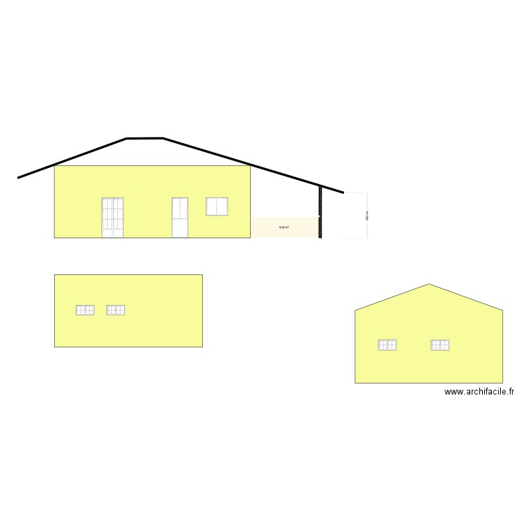 façade A. Plan de 1 pièce et 5 m2