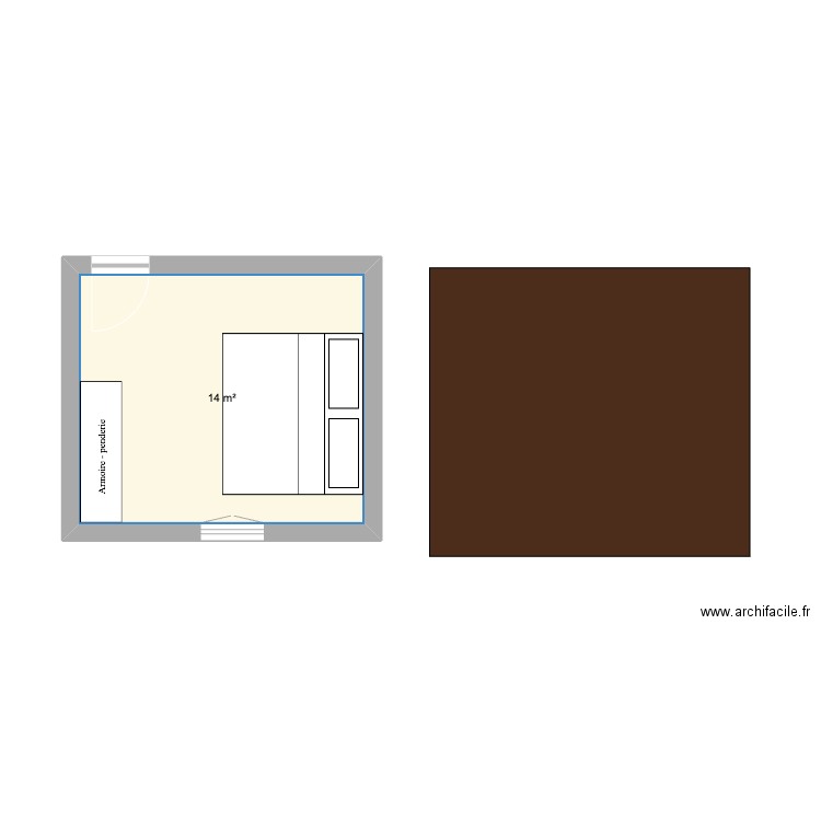 chambre. Plan de 1 pièce et 14 m2