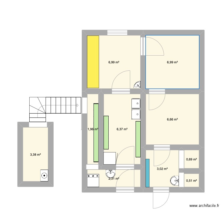 fromagerie Carly. Plan de 10 pièces et 39 m2