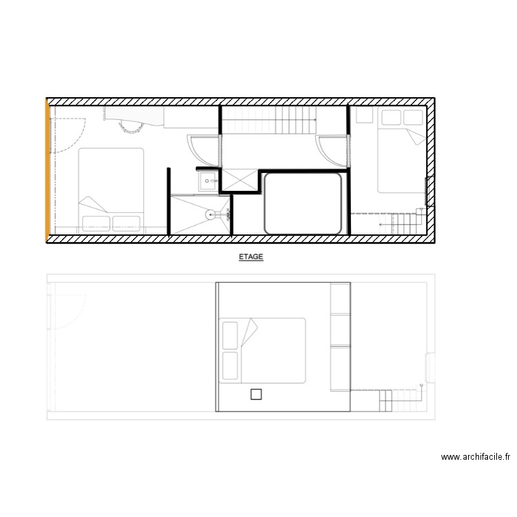 tournavelle sous pentes. Plan de 5 pièces et 54 m2