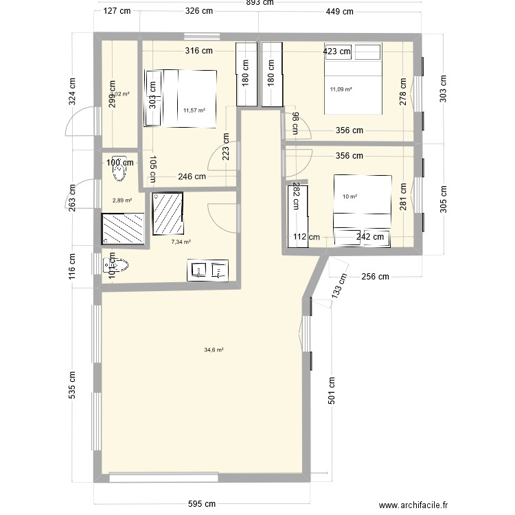 Luxey Annexe 4. Plan de 7 pièces et 81 m2