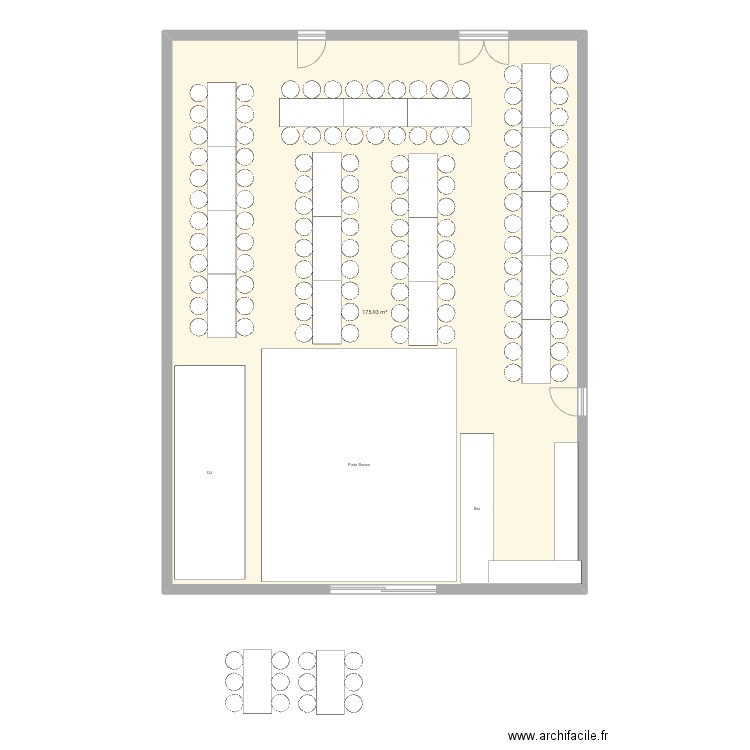 Salle Mariage 18 tables ac Tm. Plan de 1 pièce et 176 m2