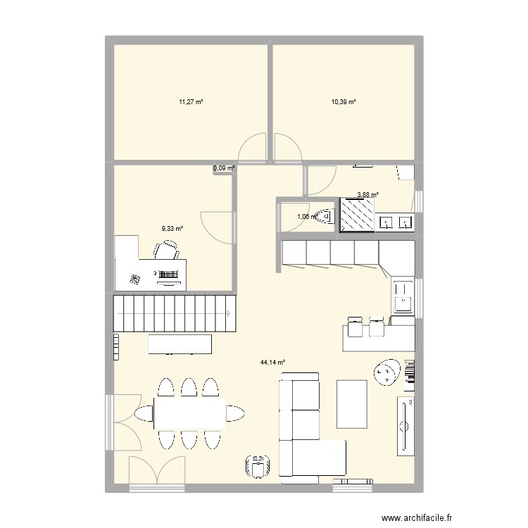 Melisey salon version 1. Plan de 7 pièces et 80 m2