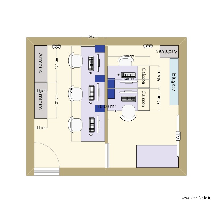 Bureau fab. Plan de 1 pièce et 19 m2