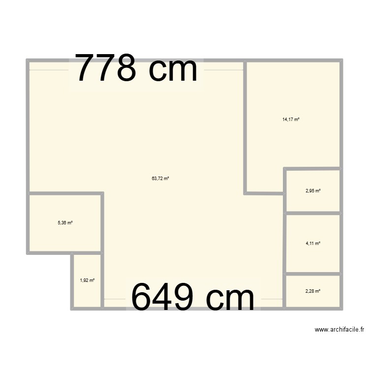 Local Mougins apres travaux. Plan de 7 pièces et 94 m2