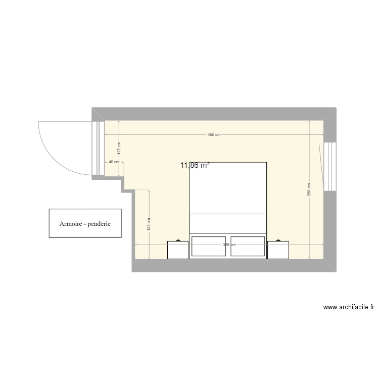 Chambre B et M . Plan de 1 pièce et 12 m2