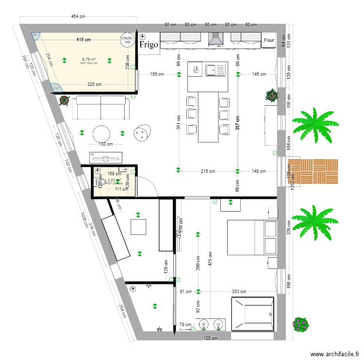 logement fonction. Plan de 2 pièces et 11 m2