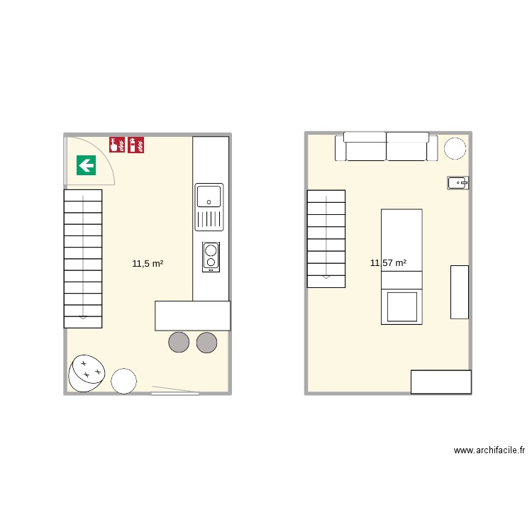 Maison Sésame. Plan de 2 pièces et 23 m2