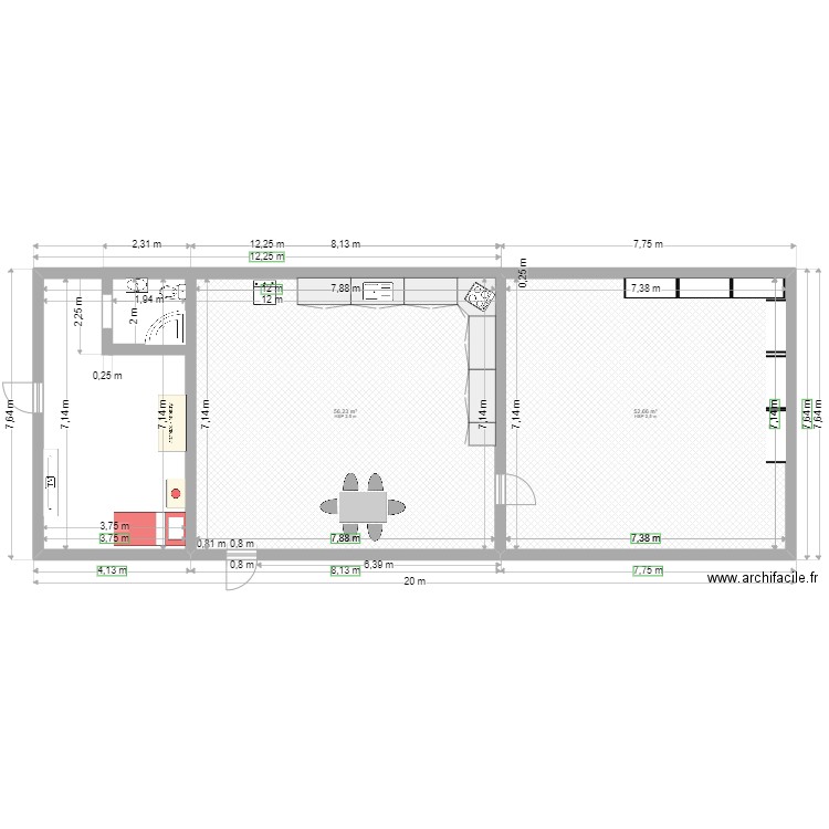 PLAN. Plan de 2 pièces et 109 m2