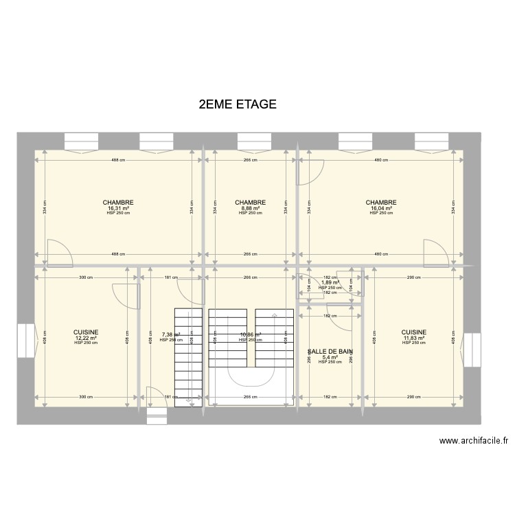 Condamine 2emeETAGE. Plan de 9 pièces et 91 m2