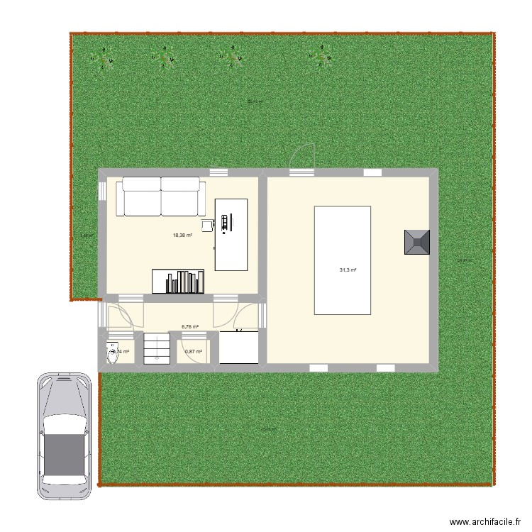 caca. Plan de 5 pièces et 58 m2